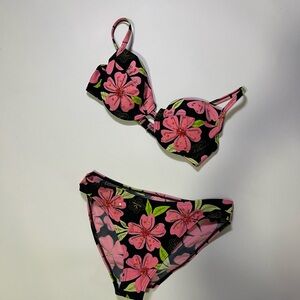 y2k deadstock floral beaded bikini set